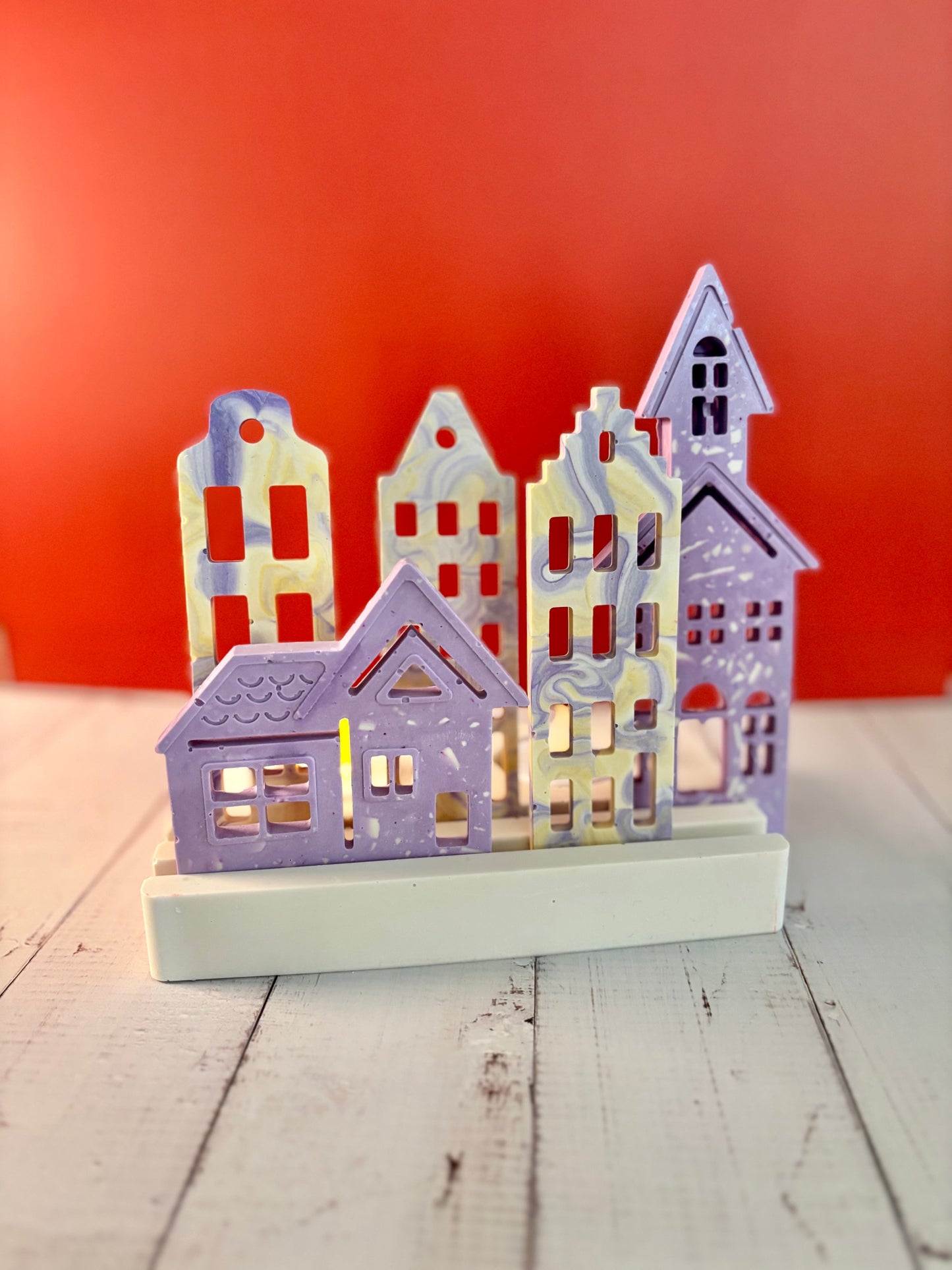 Casette olandesi Ametista in eco resina con base porta-lumino rettangolare