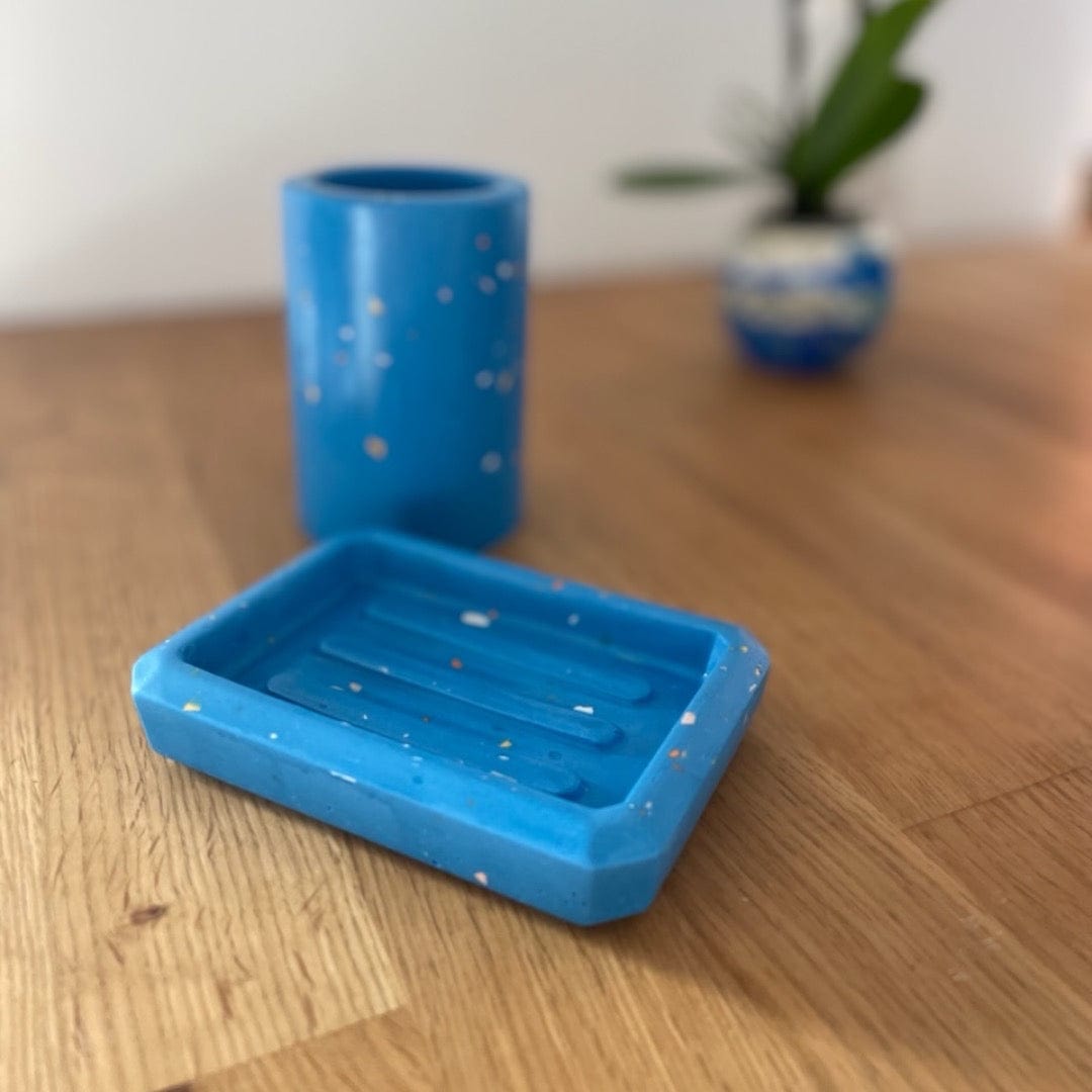 Kookie.it Arredo Blu Set Bagno - Porta sapone e porta spazzolini