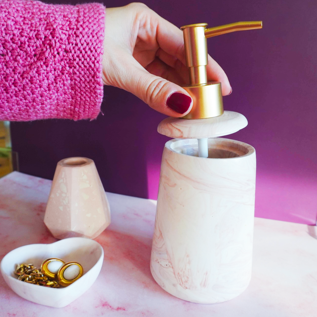 Dispenser di Sapone liquido in Eco-Resina - Color Marmo rosa – Fatto a Mano