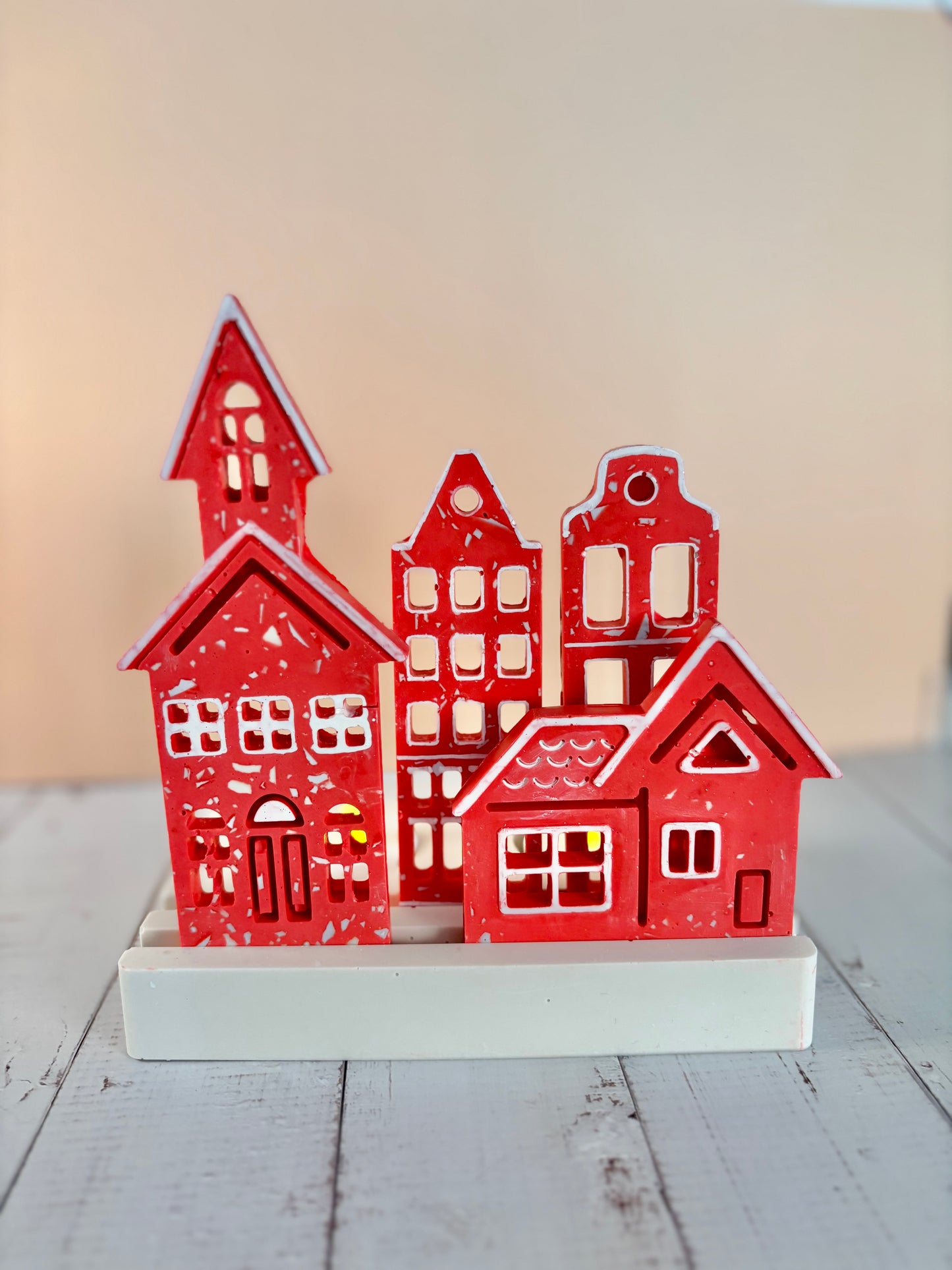 Casette olandesi Rosse in eco resina con base porta-lumino rettangolare - Kookie.it