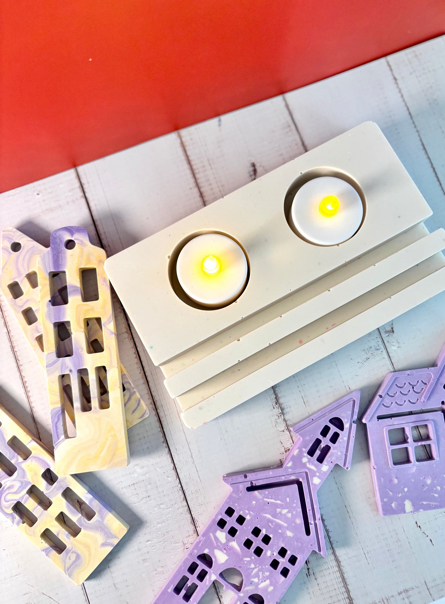 Casette olandesi Ametista in eco resina con base porta-lumino rettangolare