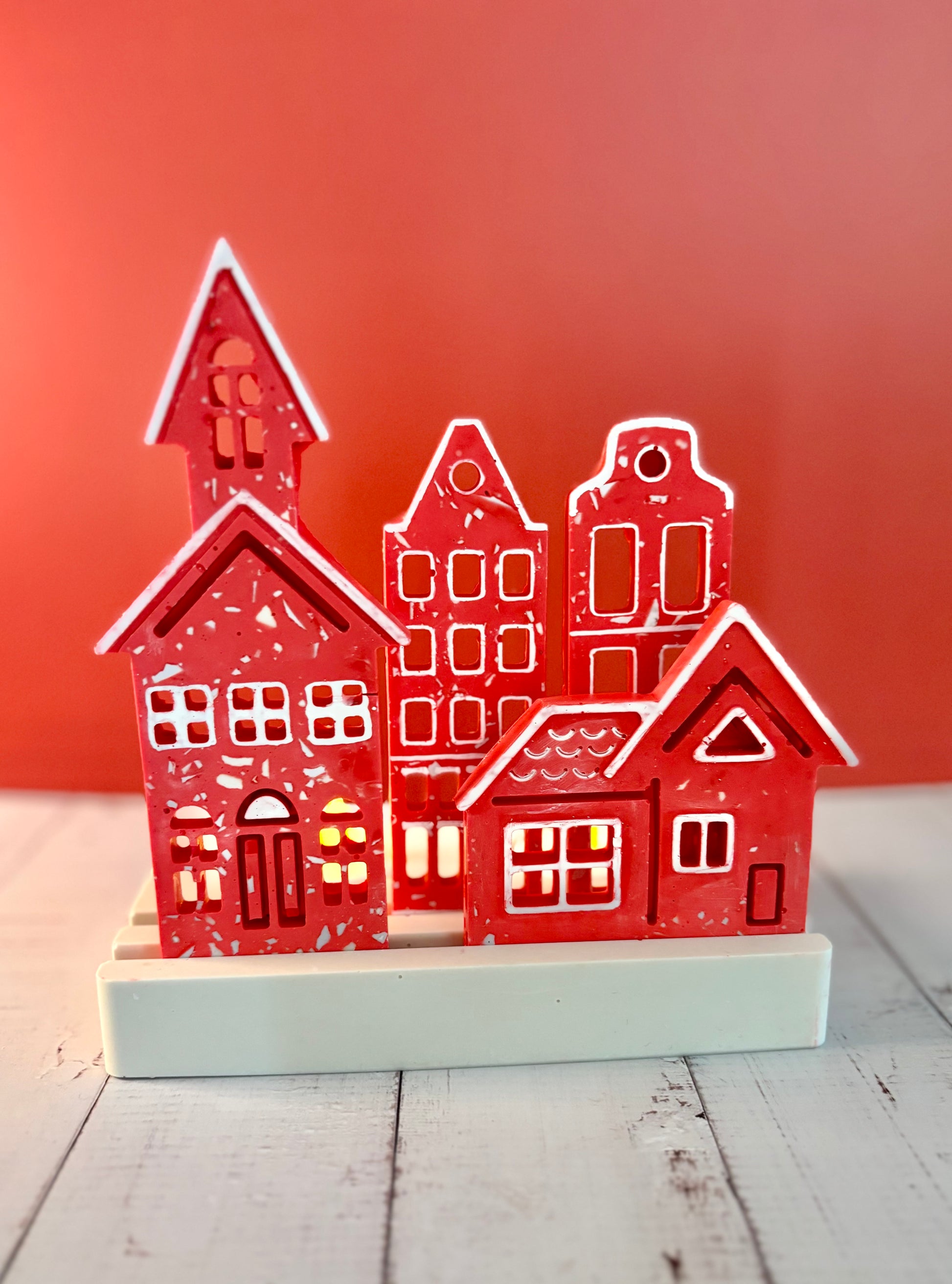 Casette olandesi Rosse in eco resina con base porta-lumino rettangolare - Kookie.it