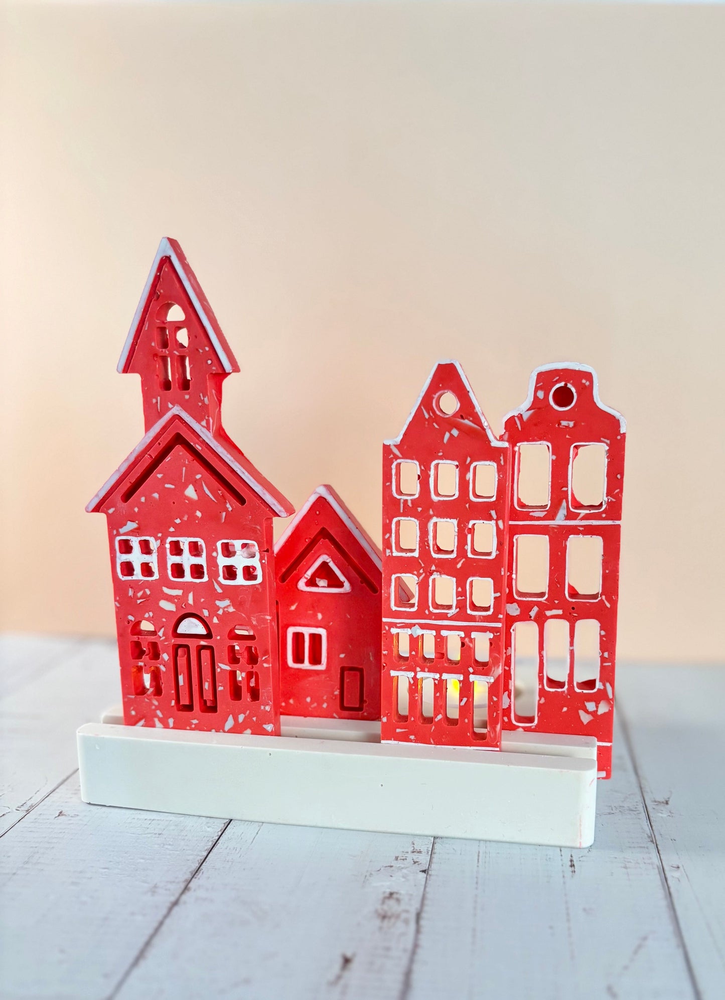 Casette olandesi Rosse in eco resina con base porta-lumino rettangolare - Kookie.it