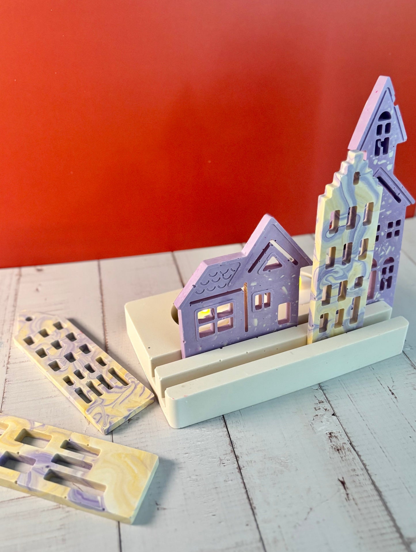 Casette olandesi Ametista in eco resina con base porta-lumino rettangolare