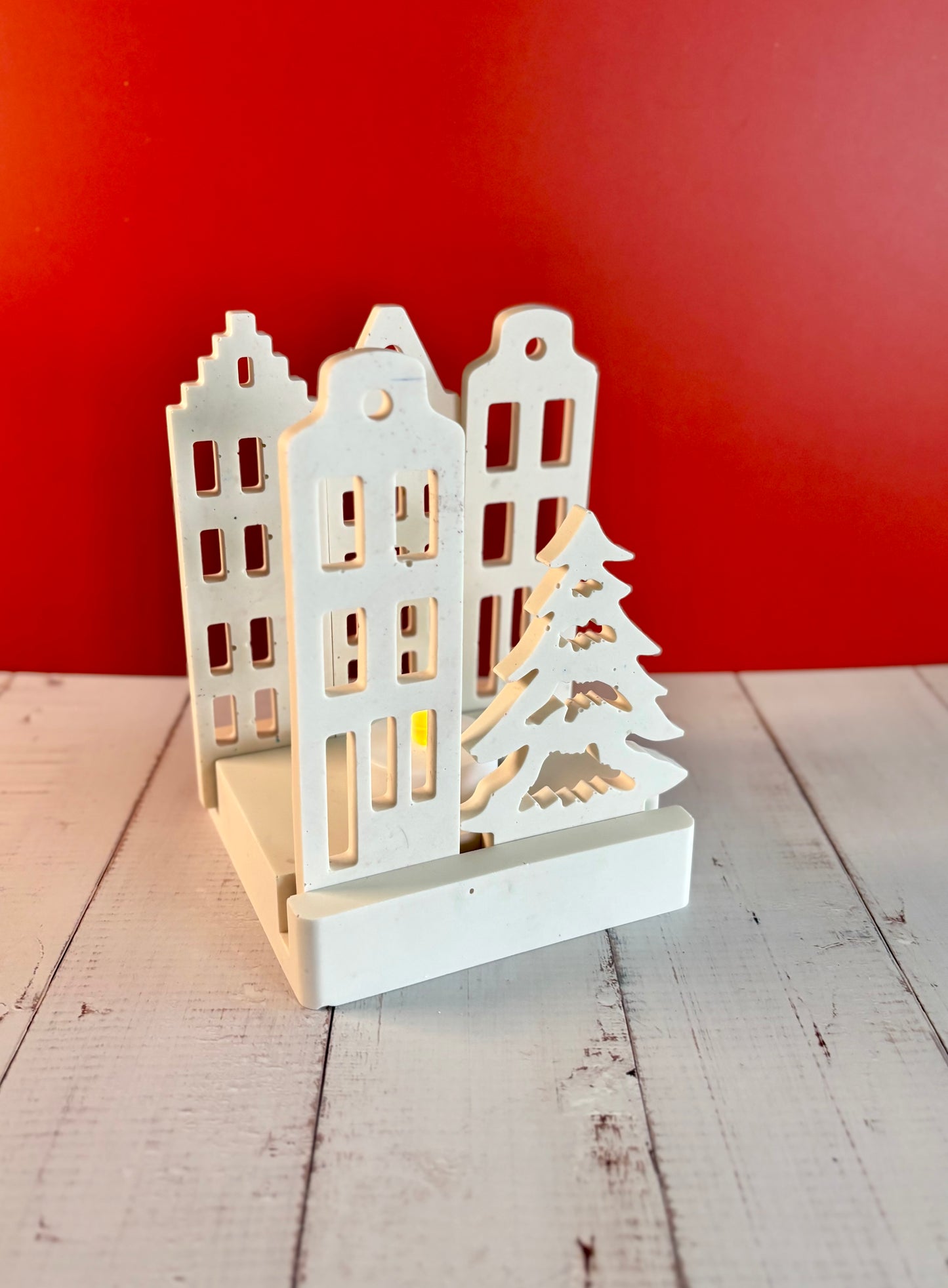 Casette olandesi Bianche in eco resina con base porta-lumino quadrata - Kookie.it