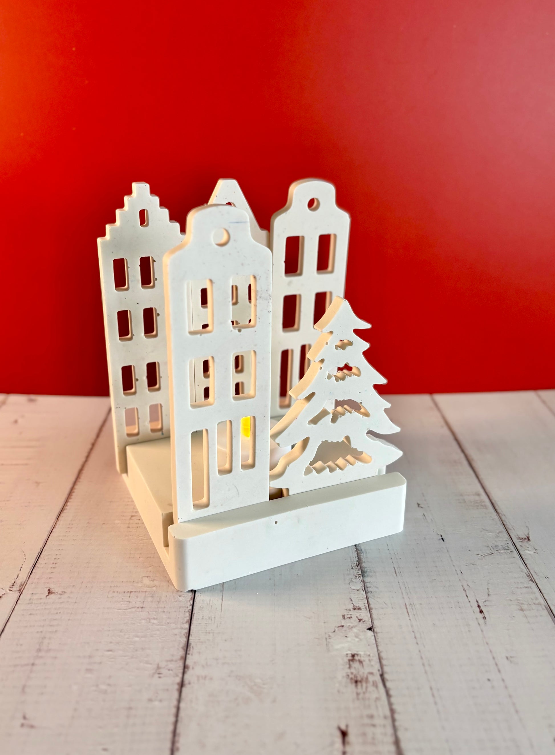 Casette olandesi Bianche in eco resina con base porta-lumino quadrata - Kookie.it