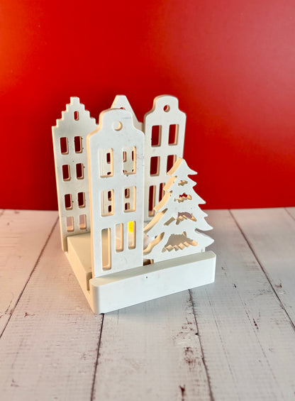 Casette olandesi Bianche in eco resina con base porta-lumino quadrata - Kookie.it