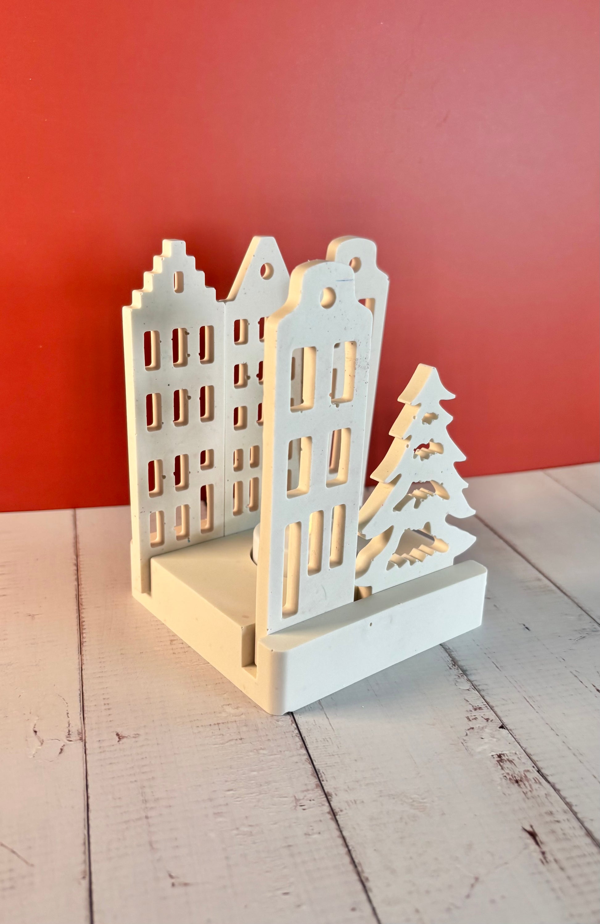 Casette olandesi Bianche in eco resina con base porta-lumino quadrata - Kookie.it