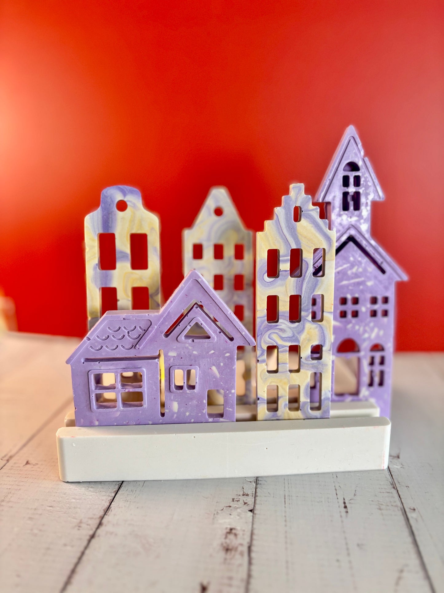 Casette olandesi Ametista in eco resina con base porta-lumino rettangolare