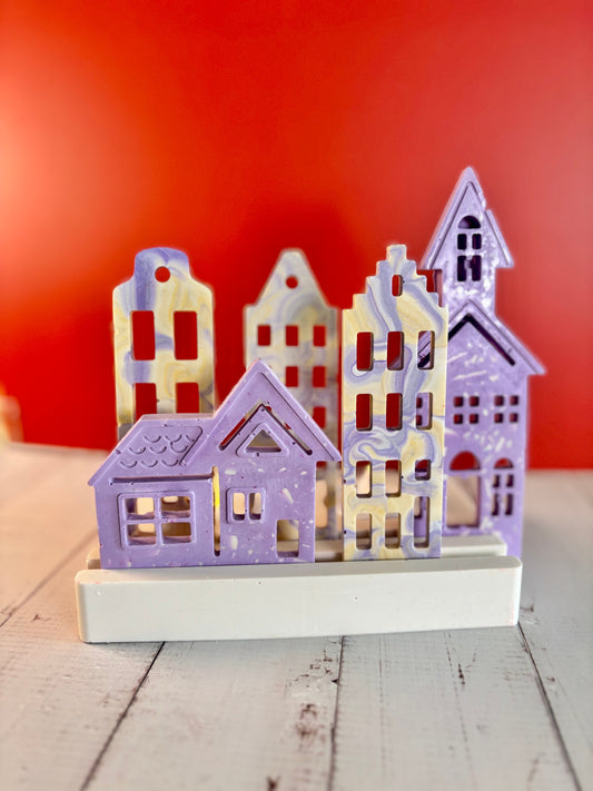 Casette olandesi Ametista in eco resina con base porta-lumino rettangolare