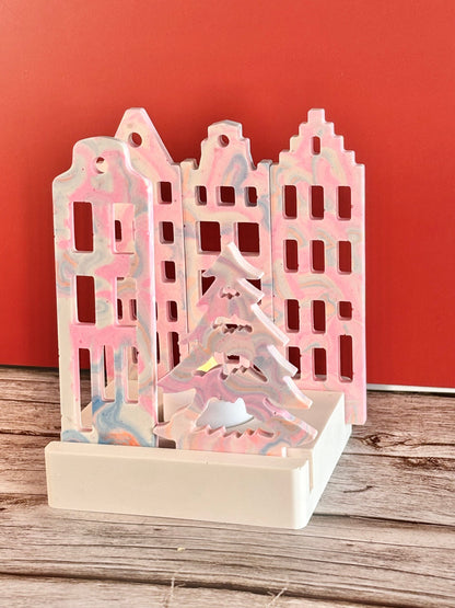 Casette olandesi Aurora con albero in eco resina con base porta-lumino quadrata