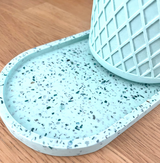 Svuotatasche/portasapone Ovale - Terrazzo Vetro - Verde Menta