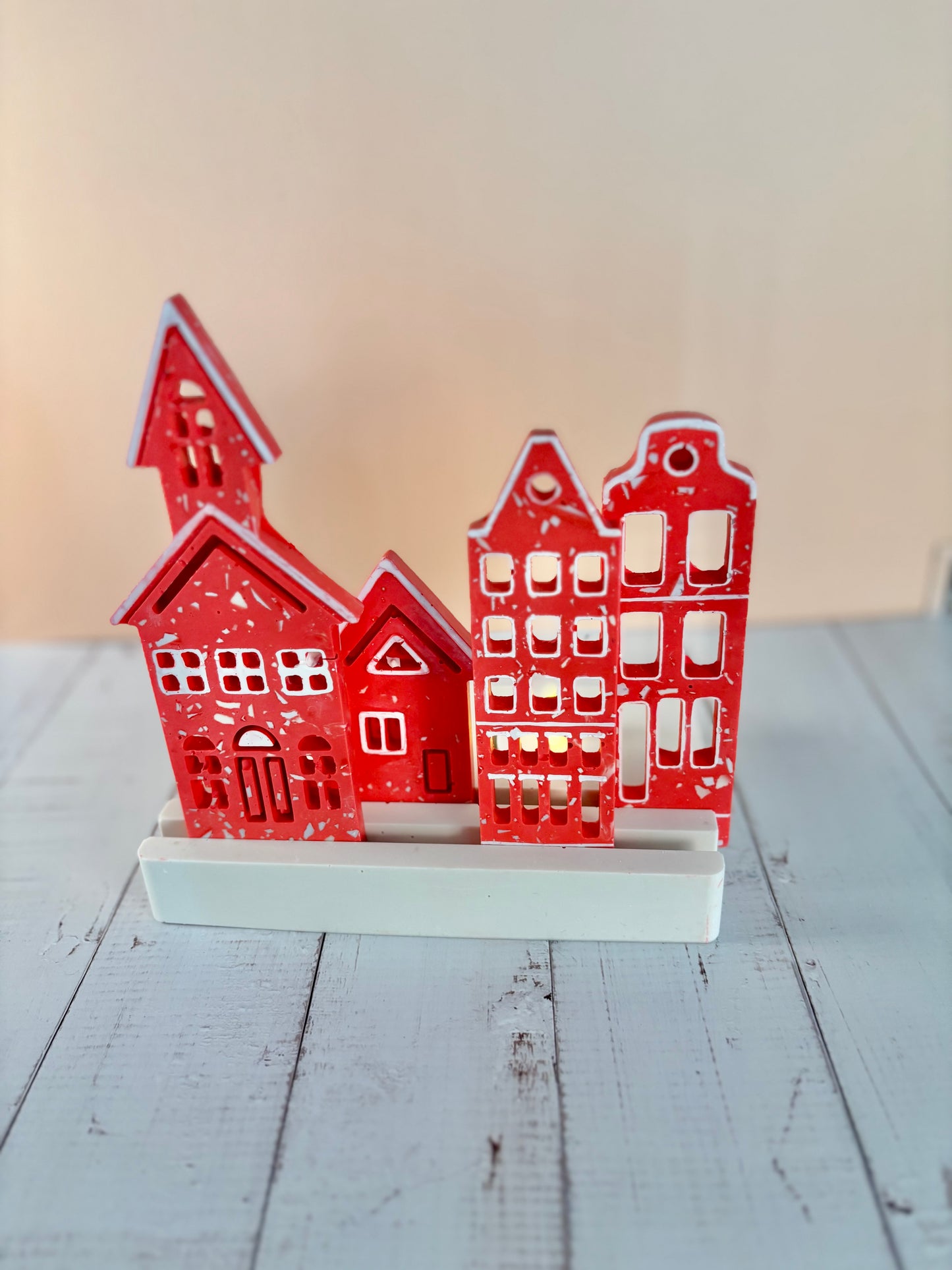 Casette olandesi Rosse in eco resina con base porta-lumino rettangolare - Kookie.it