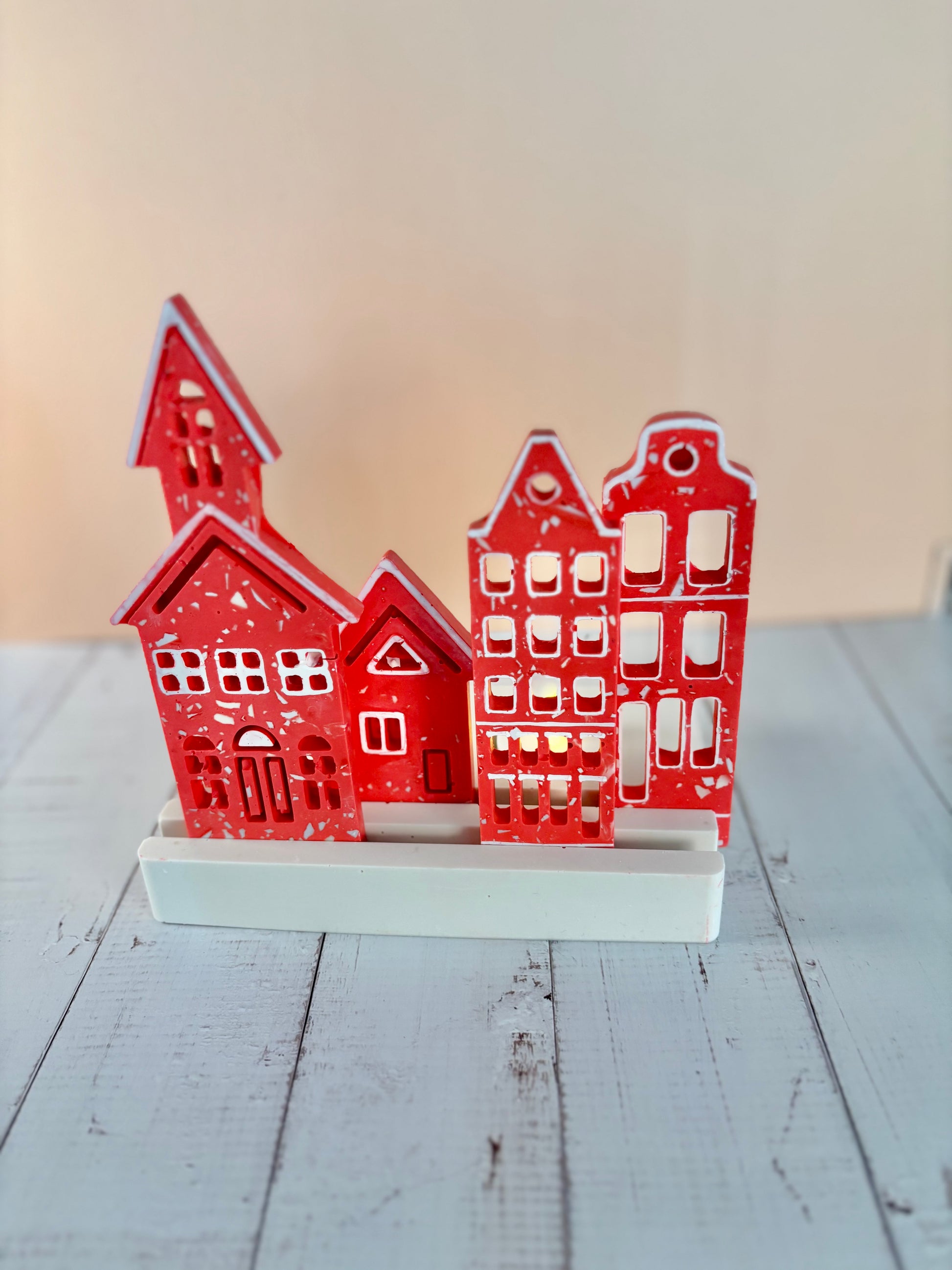 Casette olandesi Rosse in eco resina con base porta-lumino rettangolare - Kookie.it