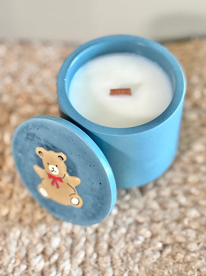 Candela Teddy Blu artigianale con coperchio