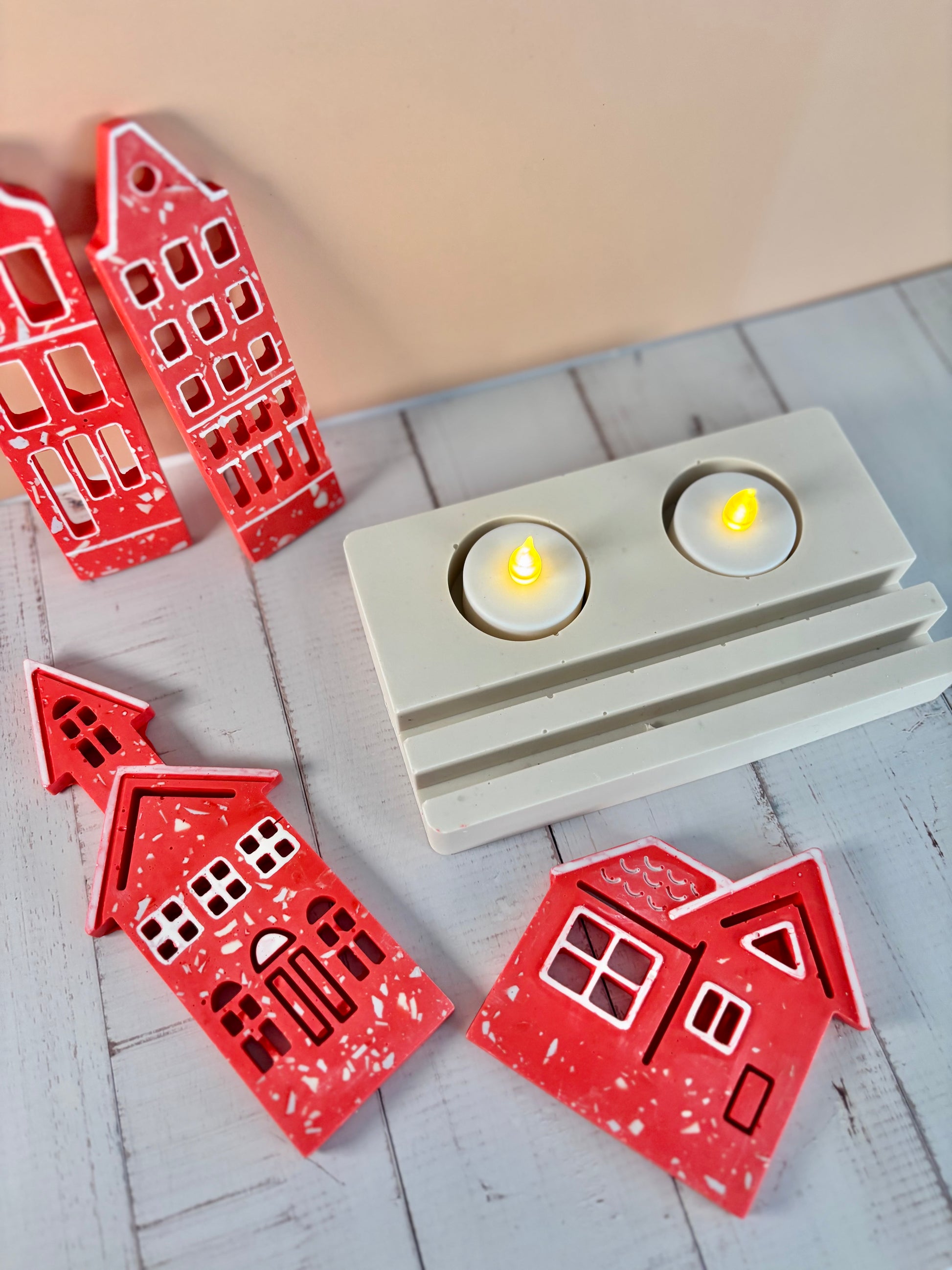 Casette olandesi Rosse in eco resina con base porta-lumino rettangolare - Kookie.it