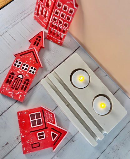 Casette olandesi Rosse in eco resina con base porta-lumino rettangolare - Kookie.it