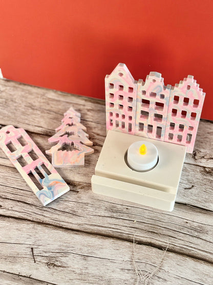 Casette olandesi Aurora con albero in eco resina con base porta-lumino quadrata