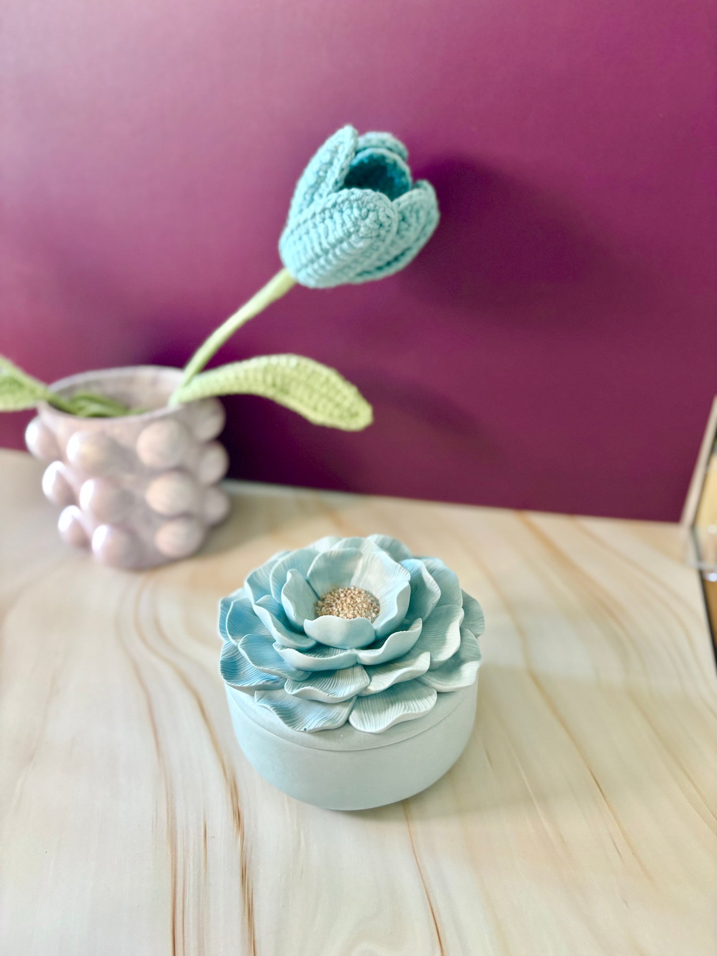 Camelia azzurra – Candela o vasetto Porta Gioie