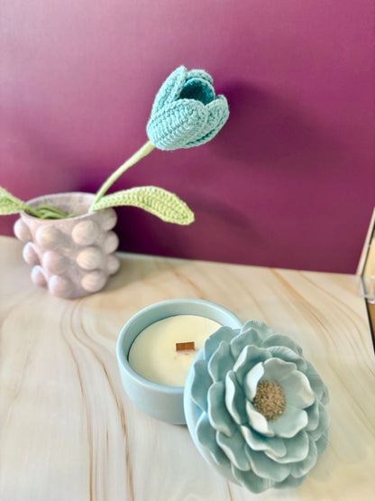 Camelia azzurra – Candela o vasetto Porta Gioie