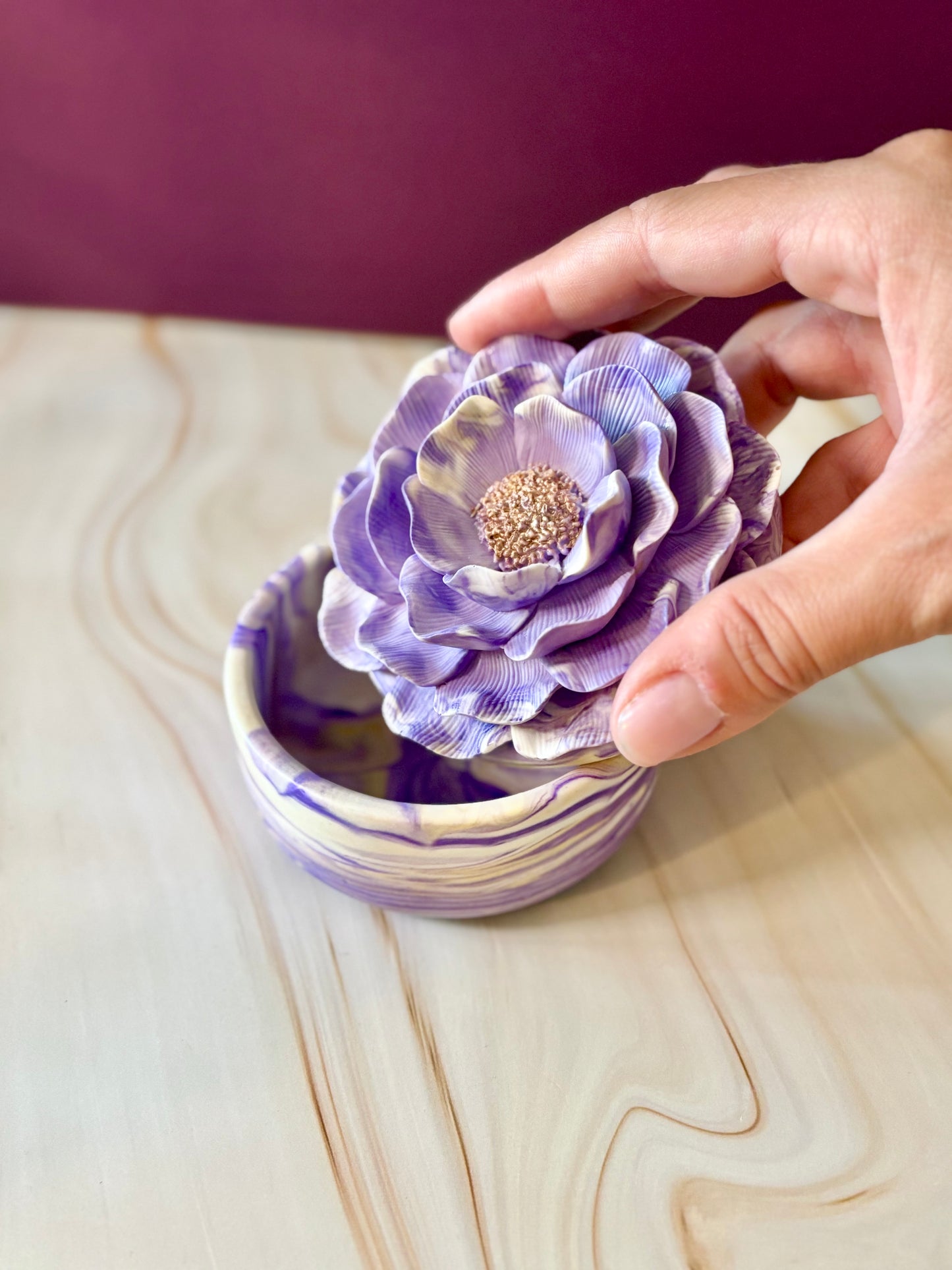 Camelia viola – Candela o vasetto Porta Gioie