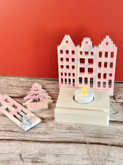 Casette olandesi Aurora con albero in eco resina con base porta-lumino quadrata