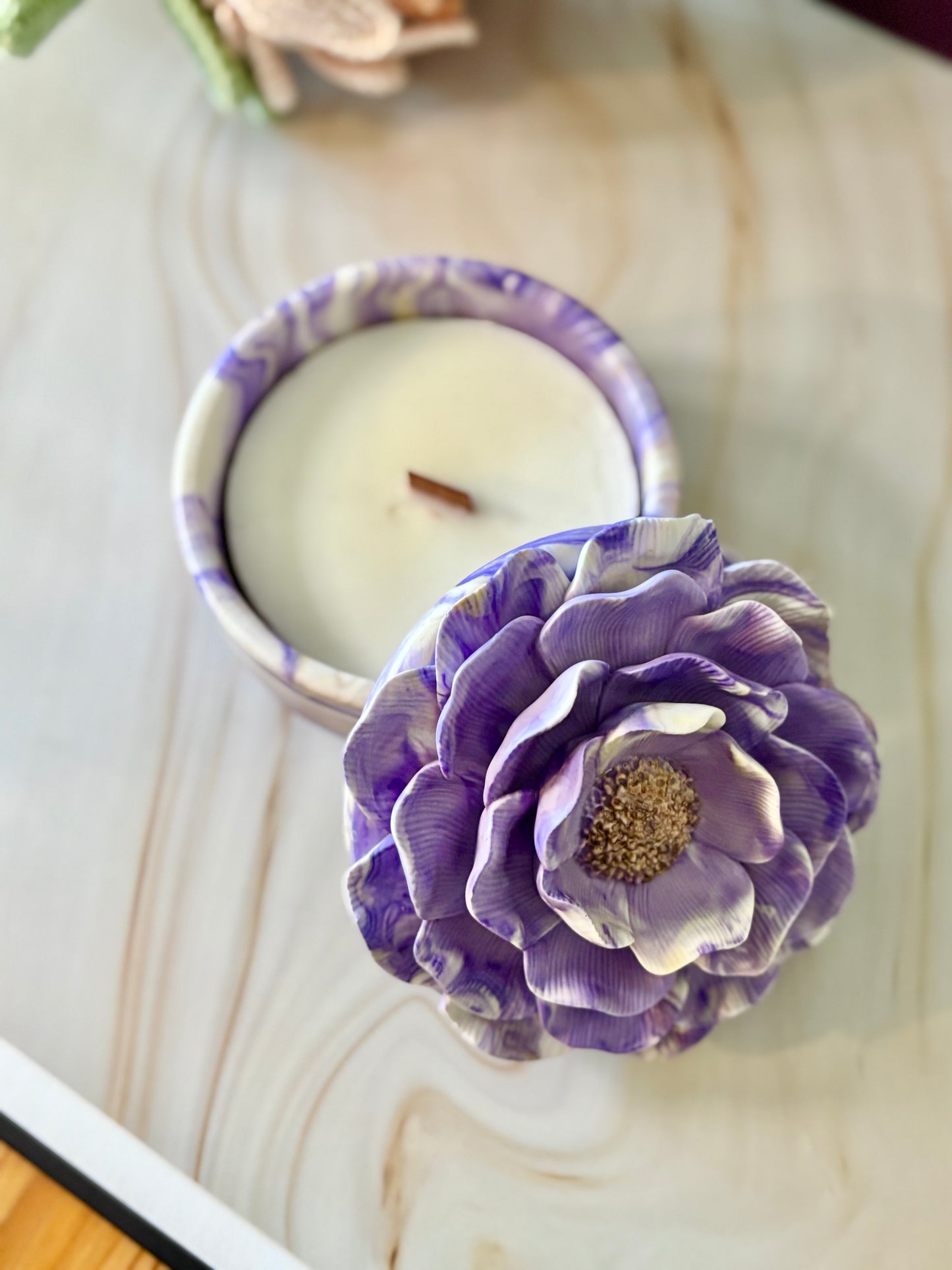 Camelia viola – Candela o vasetto Porta Gioie