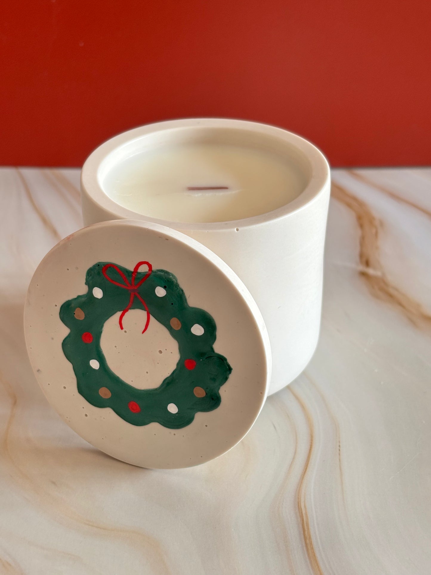 Candela Corona di Natale artigianale con coperchio