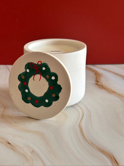 Candela Corona di Natale artigianale con coperchio