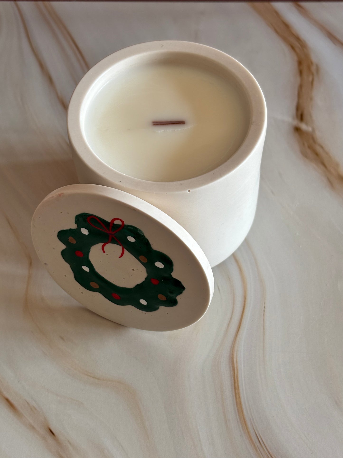 Candela Corona di Natale artigianale con coperchio