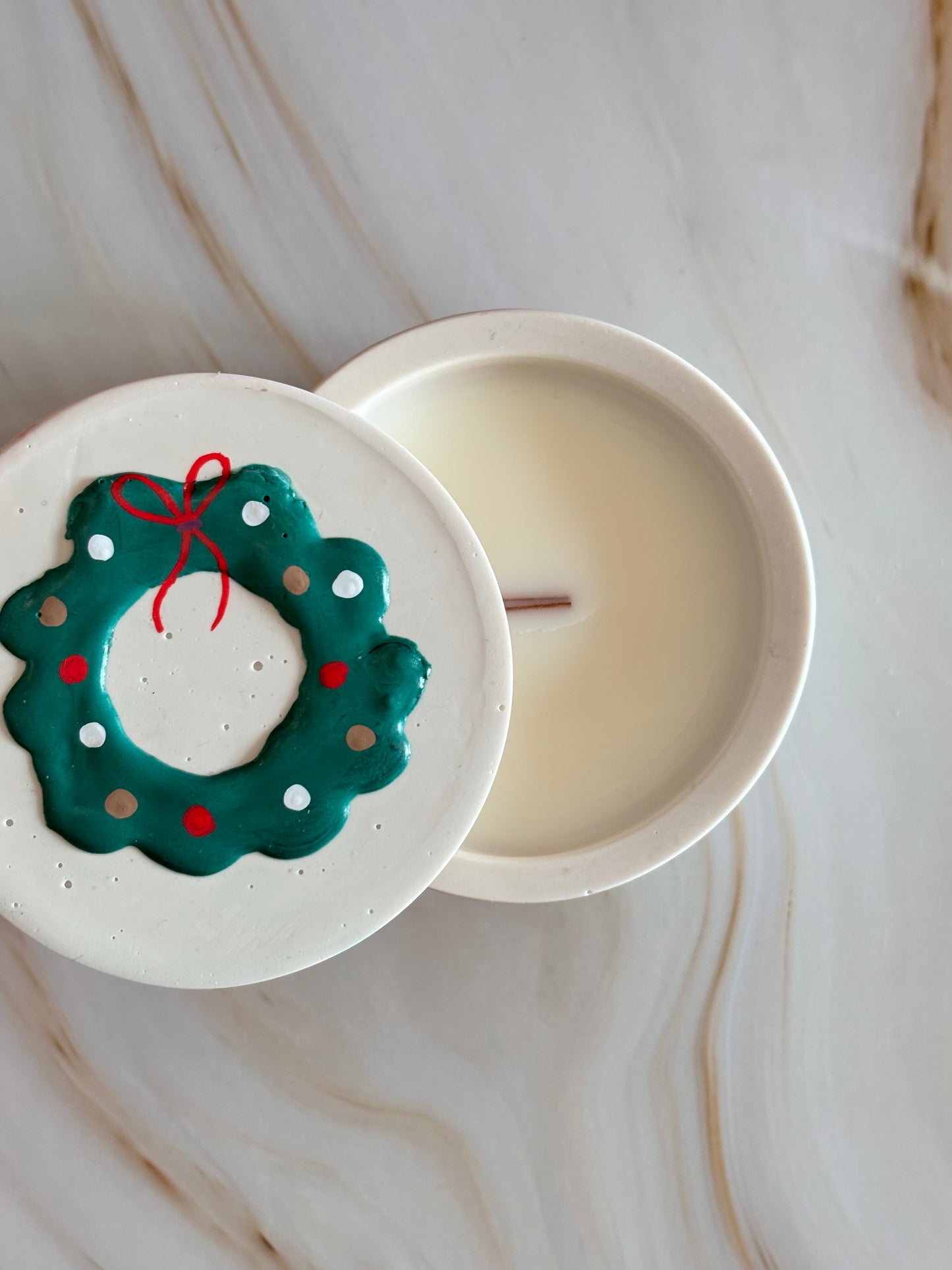 Candela Corona di Natale artigianale con coperchio