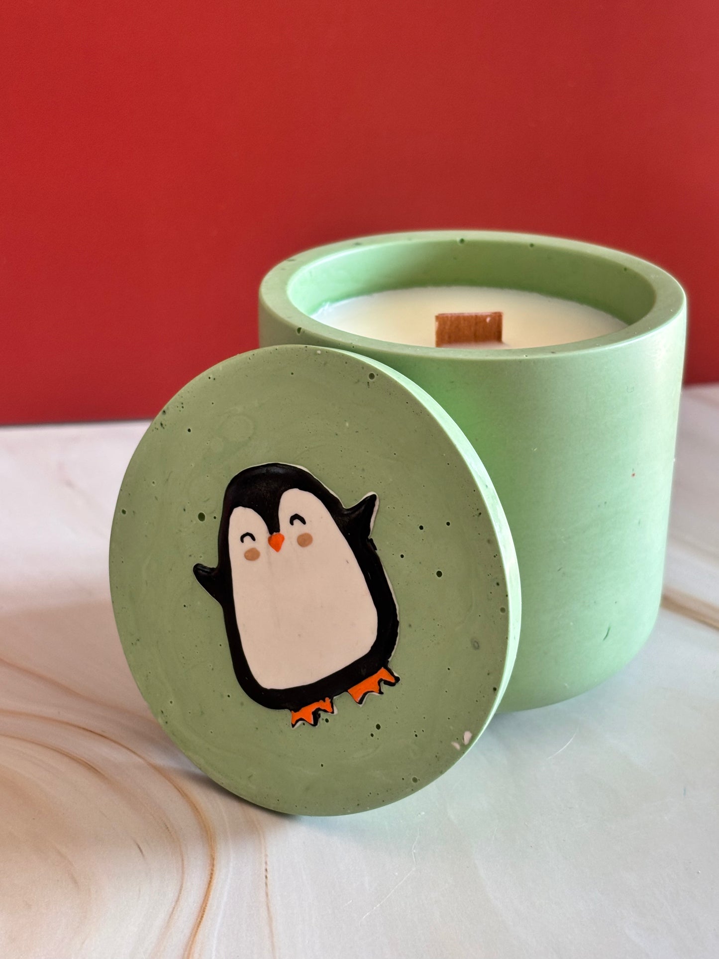 Candela Pinguino artigianale con coperchio
