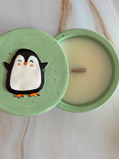 Candela Pinguino artigianale con coperchio