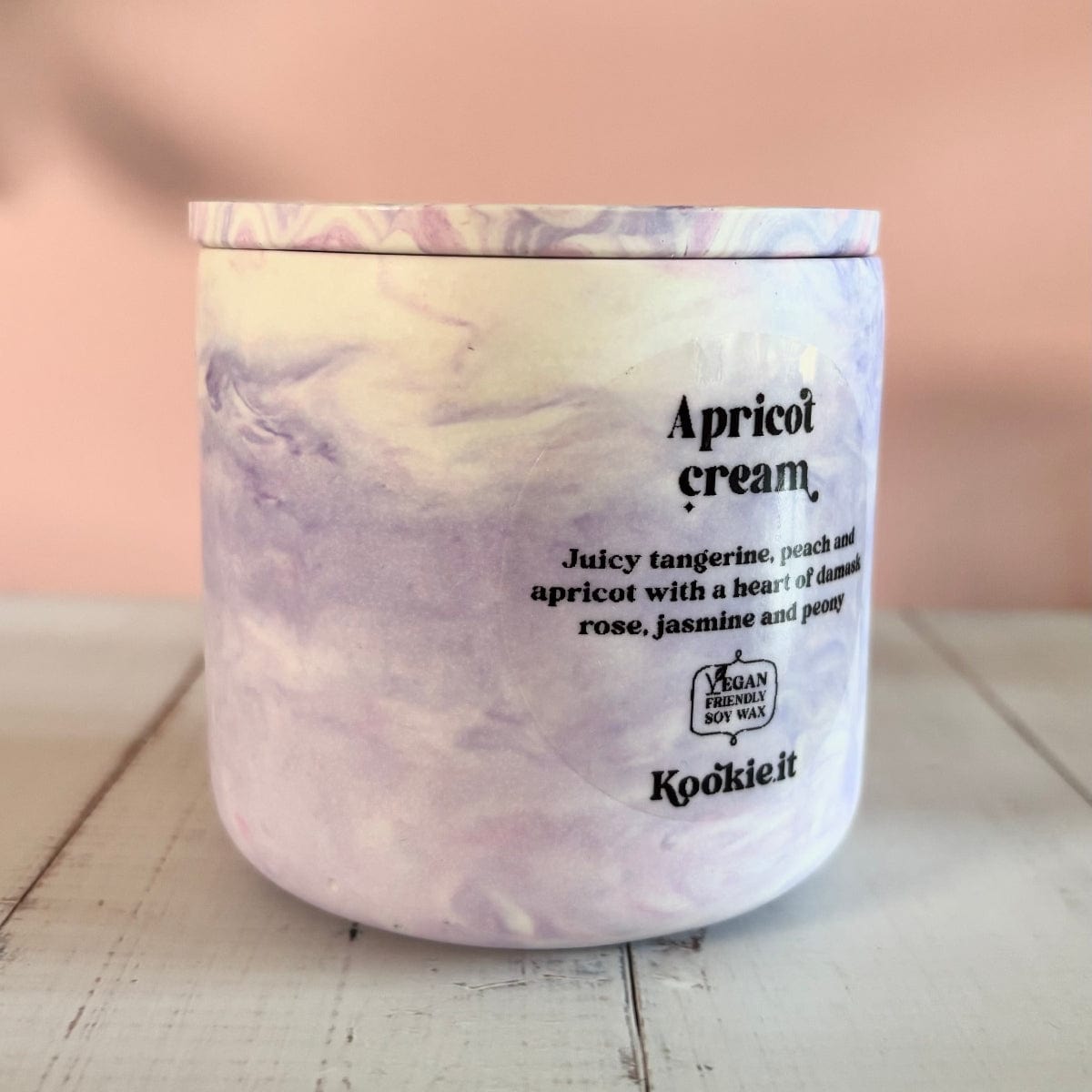 Kookie.it candela Candela artigianale con coperchio - Marmo viola - Apricot Cream