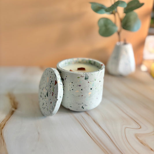 Candela artigianale con coperchio - Terrazzo Cozy - Apricot Cream - Kookie.it