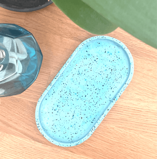Kookie.it Svuotatasche/portasapone Ovale - Terrazzo Vetro - Ocean Blue
